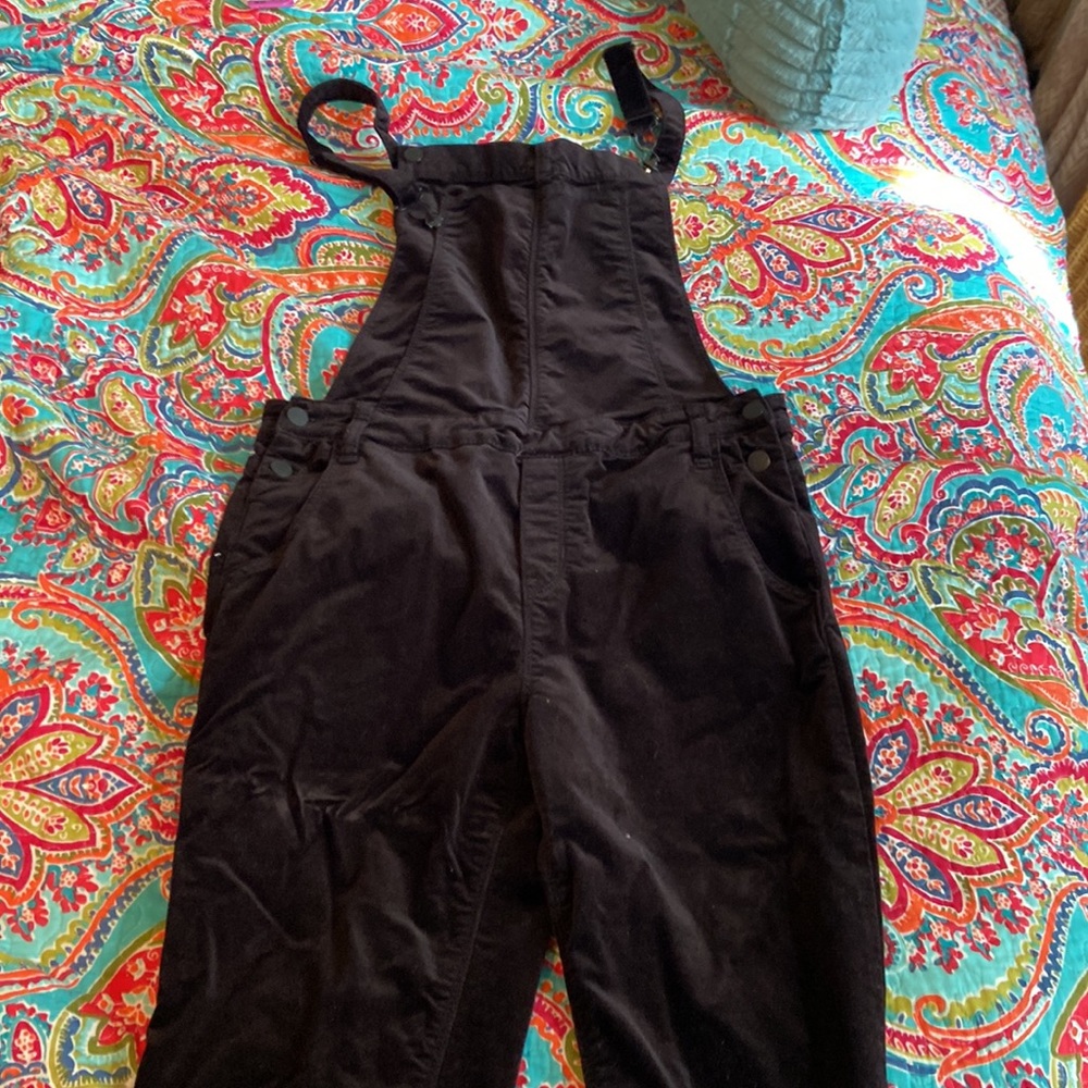 Black velvet overalls